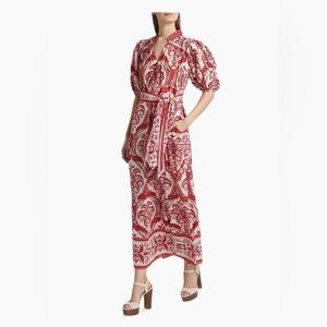 Farm Rio Red and White puff sleeve Maxi Dress Off-White Floral Cascade NWT XS 2